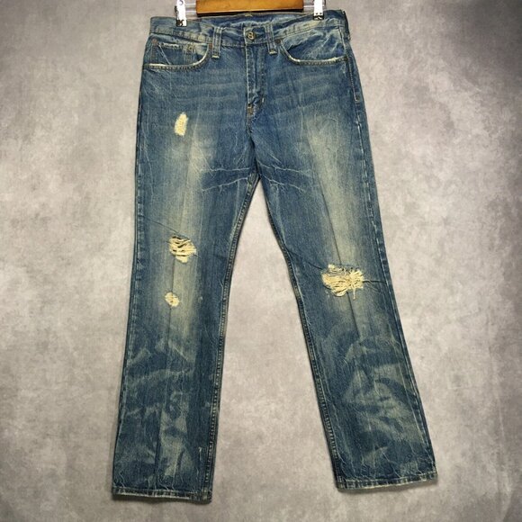 Bullhead Mens Blue Jeans size 32x30 Gravels Slim Fit Destroyed Distressed Denim